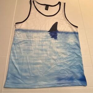 American Eagle Outfitters AE Active Mesh Ringer Tank Top Shark Fin Ocean Print M